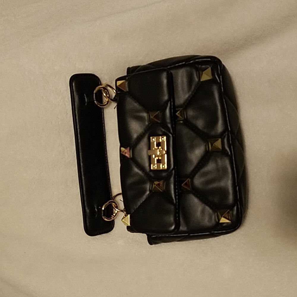 Black Quilted Purse with Gold Tone Stud and Hardware